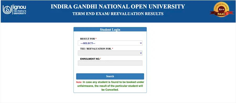 IGNOU Result Login Portal
