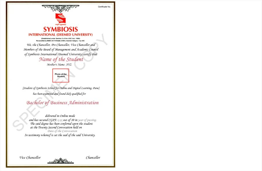 Symbiosis Online BBA Sample Degree