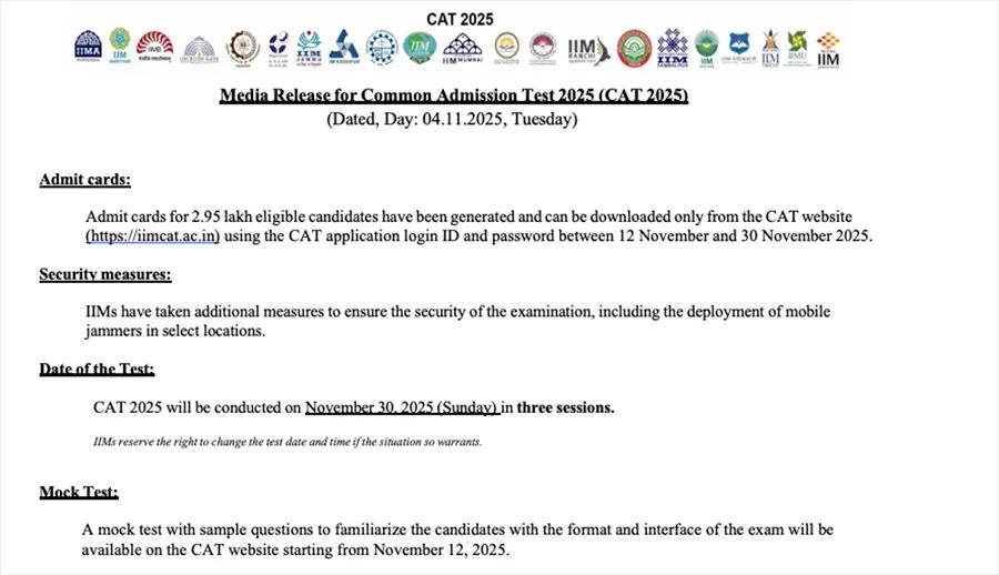 CAT Admit Card Date Official Notice